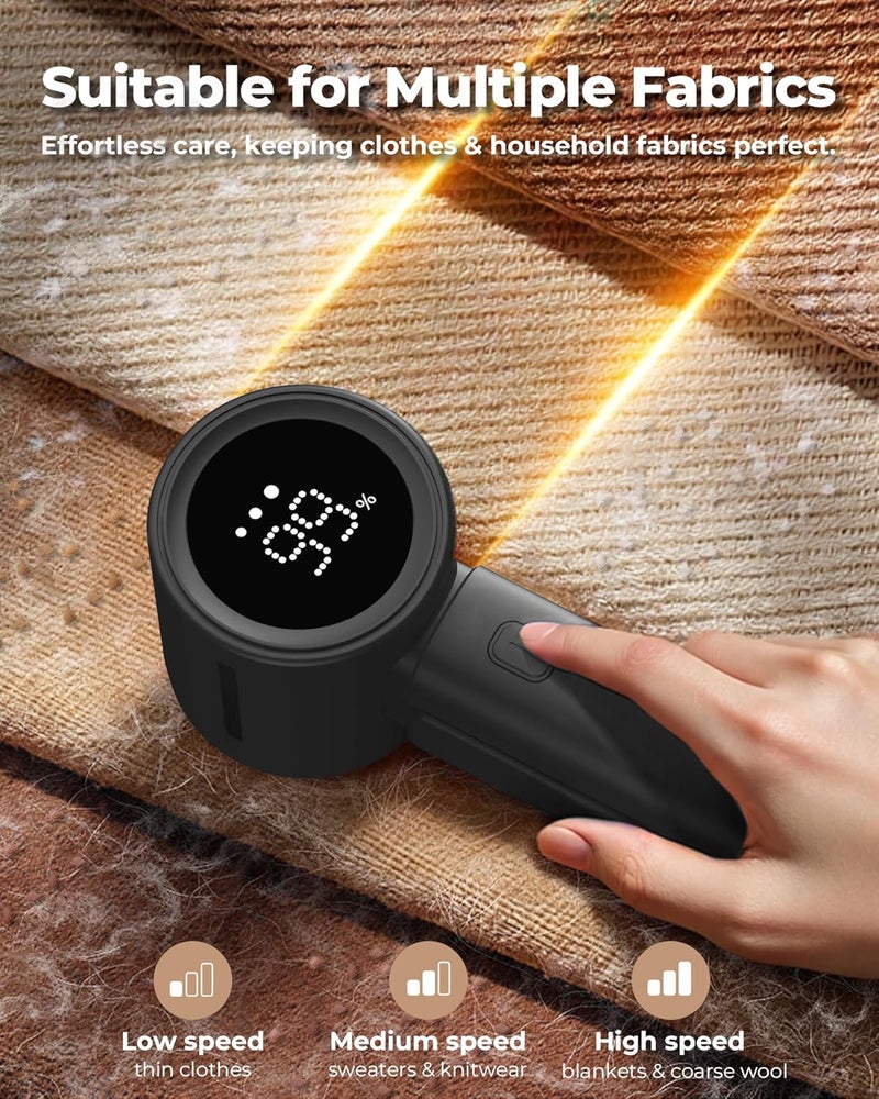 ASNUG Fabric Shaver, Electric Lint Remover, Sweater Shavers to Remove Pilling with 3 Speeds, 6 Leaf Blade, LED Display & Type-C Rechargeable, Removes Fuzz, Pills for Clothes, Couch, Furniture - Image 2